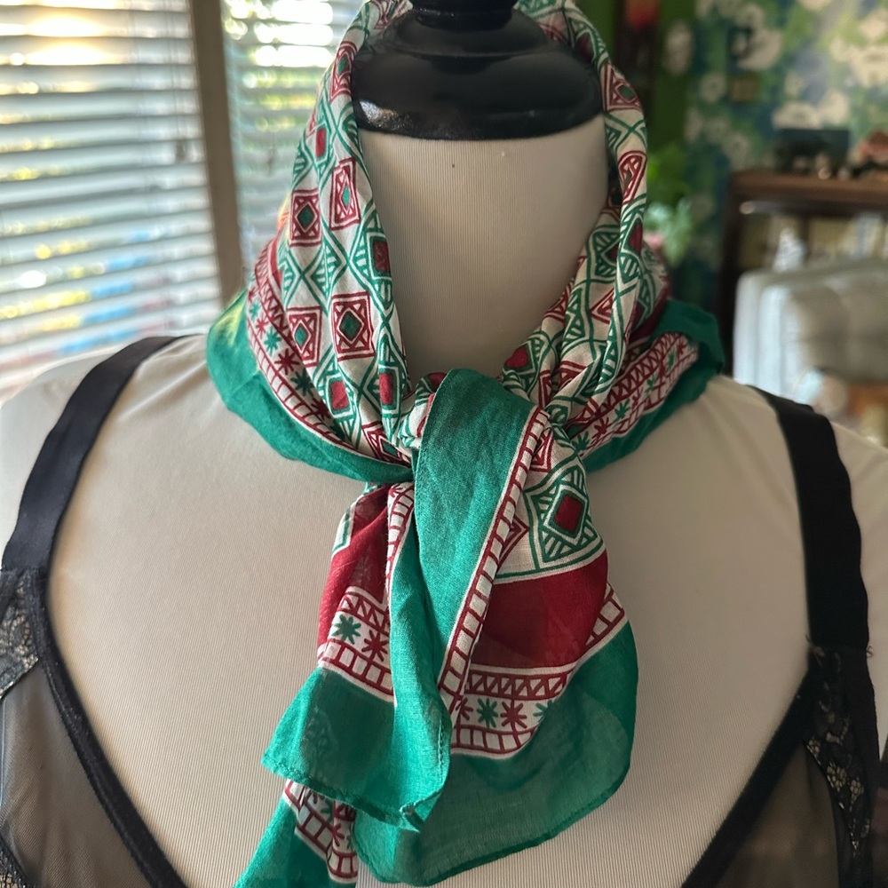 Yves Saint Laurent Burgundy and Green Vintage Patterned Scarf - Picture 11 of 11